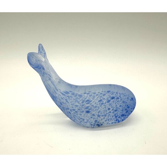 Blue Whale Art Glass Frosted Speckle Figurine Handmade Sea Beach Nautical Statue - Picture 4 of 10